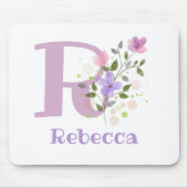 Tapis De Souris Carte Souris Initial Plus Nom & Fleurs Design (Devant)