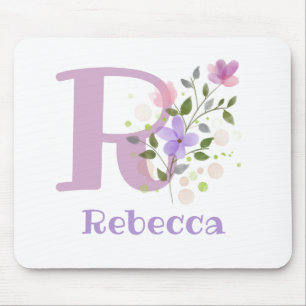 Tapis De Souris Carte Souris Initial Plus Nom & Fleurs Design