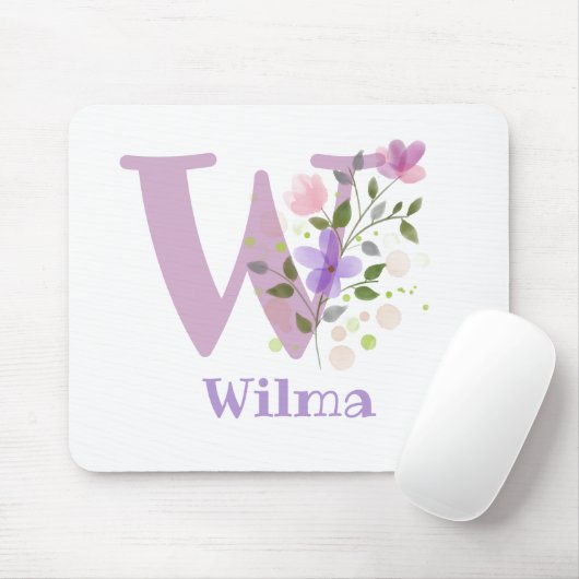 Tapis De Souris Carte Souris Initial Plus Nom & Fleurs Design (Avec souris)