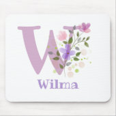 Tapis De Souris Carte Souris Initial Plus Nom & Fleurs Design (Devant)