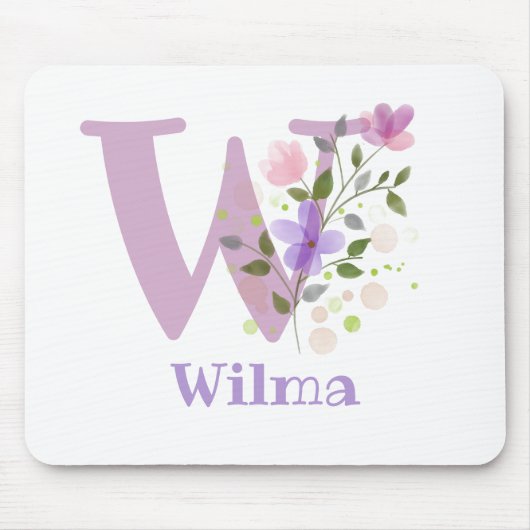 Tapis De Souris Carte Souris Initial Plus Nom & Fleurs Design (Devant)