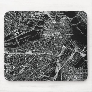 Tapis De Souris Carte vintage de Boston noir et blanc