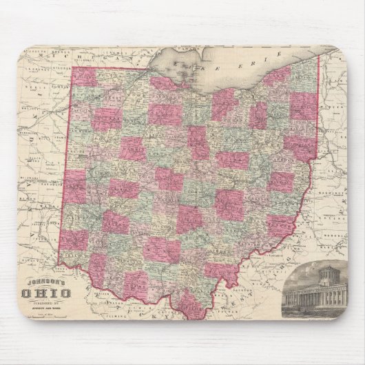 Tapis De Souris Carte vintage de l'Ohio (1864) (Devant)