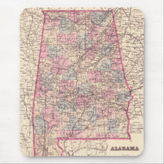 Tapis De Souris Carte vintage des comtés de l'Alabama (1876)