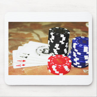 Tapis De Souris Cartes de Poker Aces Chips Jeux Casino Gagner jeu