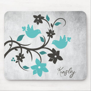 Tapis De Souris Cartes de souris personnalisées Lovebirds turquois