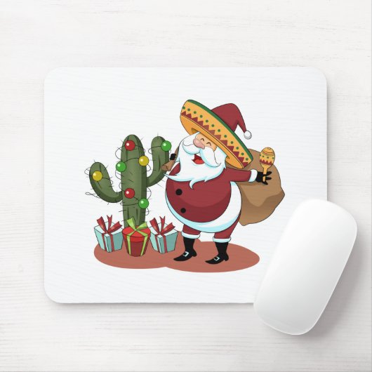 Tapis De Souris Cartoon cactus and Santa Claus wearing a sombrero (Avec souris)