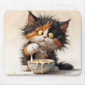 Tapis De Souris Cartoon Calico Chat Jouer Avec Petit Déjeuner (Devant)