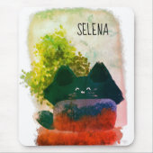 Tapis De Souris Cartoon élégant Cute Caché Fluffé Bleu Chat (Devant)