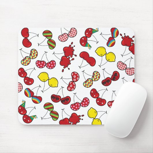 Tapis De Souris Cartoon Stylisé Funny Cheeky Red Cherries Motif (Avec souris)
