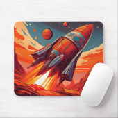 Tapis De Souris Cartoon Theme 1930's-40's Retro Rocket Ship        (Avec souris)