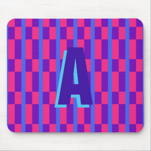 Tapis De Souris Cartouche de souris bleu rose monogramme en plasti