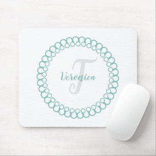 Tapis De Souris Cartouche de souris Monogramme circulaire turquois