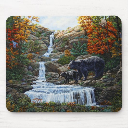 Tapis De Souris Cascade Mère et Cube Ours Noir (Devant)