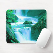 Tapis De Souris Cascade serène en bleu et vert (Avec souris)
