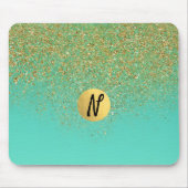 Tapis De Souris Cascady Gold Parties scintillant & Turquoise Aqua  (Devant)