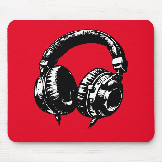 Tapis De Souris Casque de musique noire DJ (Devant)