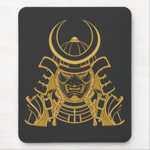 Tapis De Souris Casque de samouraï japonais en or Kabuto et masque