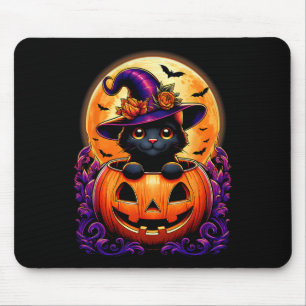 Tapis De Souris Casquette de chats noirs Citrouille Drôle Hallowee