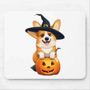 Tapis De Souris Casquette de sorcière Halloween Corgi