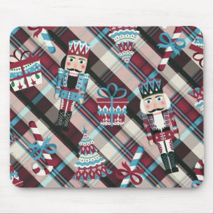 Tapis De Souris Casse-Noisette de Noël Carreaux Bleu Bourgogne