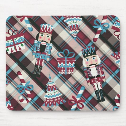 Tapis De Souris Casse-Noisette de Noël Carreaux Bleu Bourgogne (Devant)