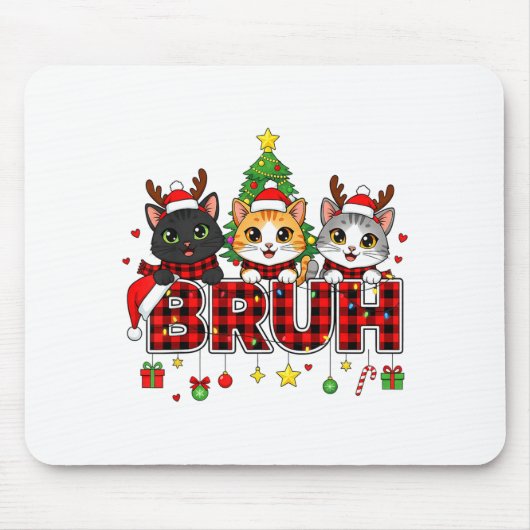 Tapis De Souris Cat Christmas Light Reindeer Santa Bruh Funny  (Devant)