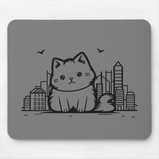 Tapis De Souris Cat Cityscape Furry Cute Vector Graphique (Devant)