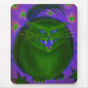 Tapis De Souris Cat effrayant Vert mousepad vertical