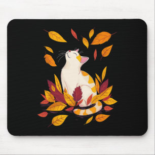 Tapis De Souris Cat Fall Leaf Tree Bonjour Automne Thankgiving