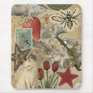 Tapis De Souris Cat Floral Collage Pattern – Cute Artistic Design