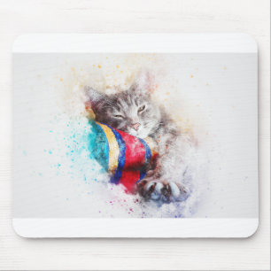 Tapis De Souris Cat Kitty Animal Art Abstract Watercolor Vintage