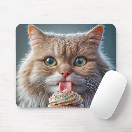 Tapis De Souris Cat Licking A Cupcake (Avec souris)