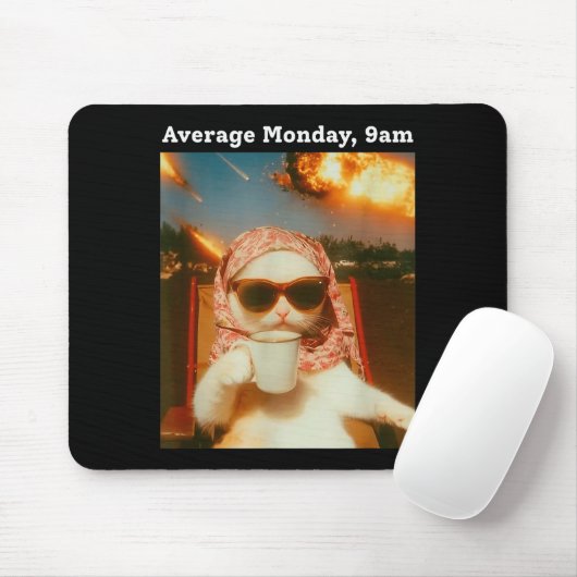 Tapis De Souris Cat Meme Average Monday 9am Funny Sarcastic Back T (Avec souris)