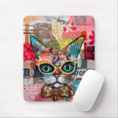 Tapis De Souris Cat Mixed Mixed Paper Collage  (Avec souris)