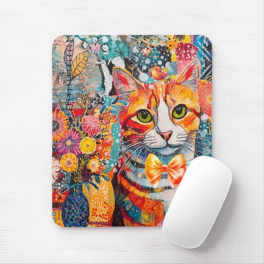 Tapis De Souris Cat Mixed Mixed Paper Collage (Avec souris)