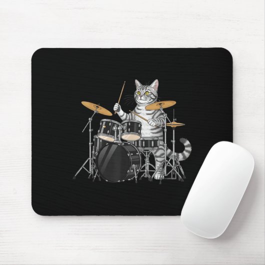 Tapis De Souris Cat Playing Drums Drumset Drumkit Drumming Drum Dr (Avec souris)