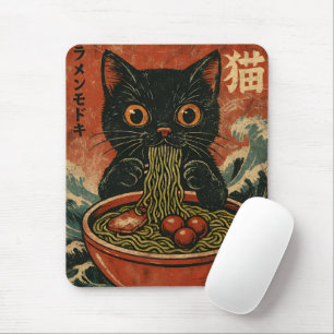Tapis De Souris Cat Ramen Japonais drôle Graphisme Kawaii Cat Anim