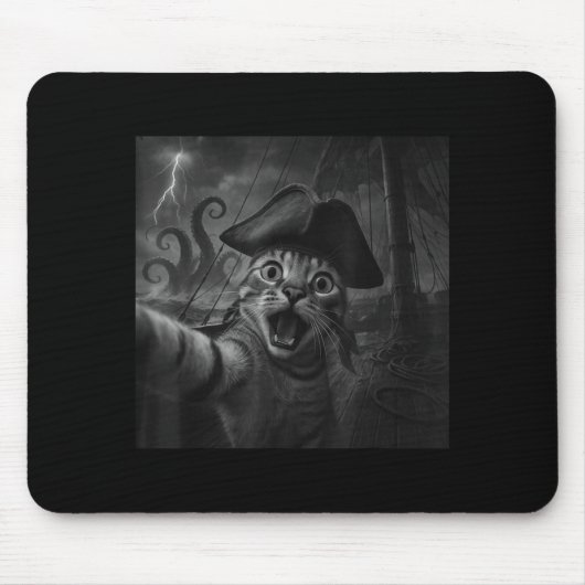 Tapis De Souris Cat Selfie With Kraken Octopus Funny Meme Men Wome (Devant)