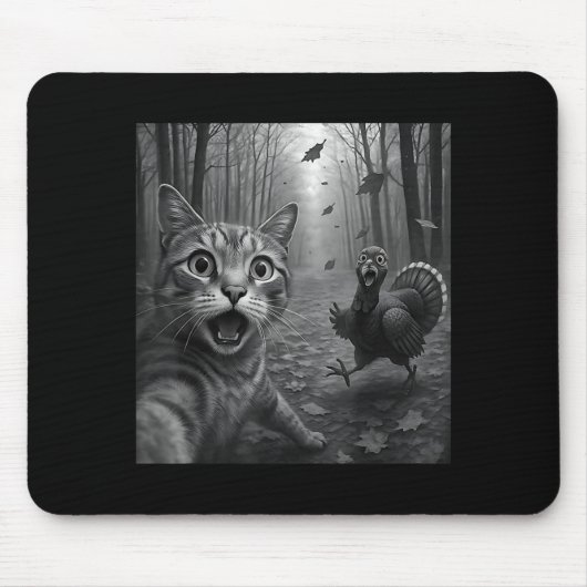 Tapis De Souris Cat Selfie With Turkey Funny Happy Thanksgiving Da (Devant)