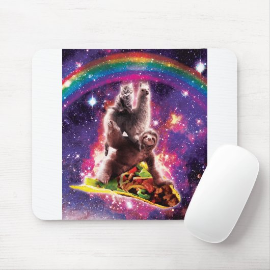 Tapis De Souris Cat spatial Llama Sloth Riding Taco (Avec souris)