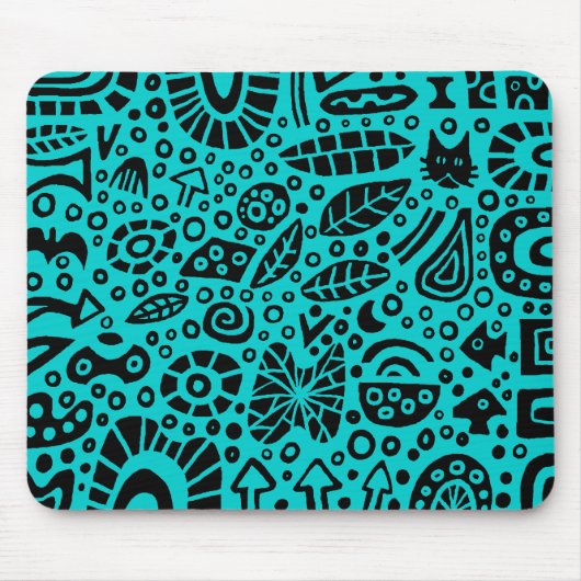 Tapis De Souris Catnip Dreams - Black on Blue 00CCCC (Devant)