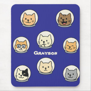 Tapis de souris Catstronaute personnalisé avec nom