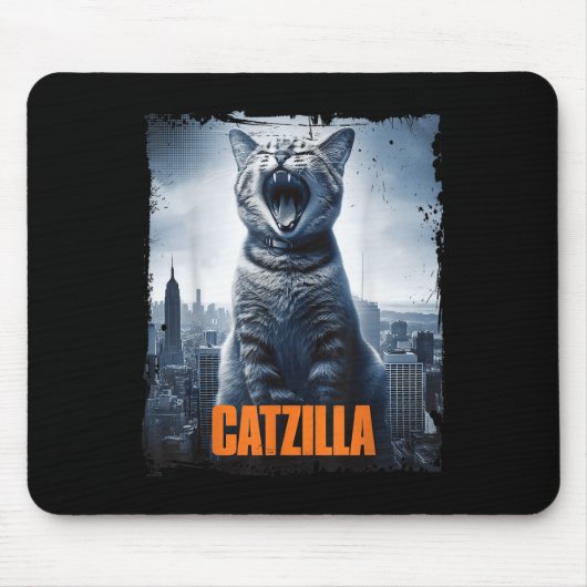 Tapis De Souris Catzilla Roaring sur la ville Skyline Cat Monster  (Devant)