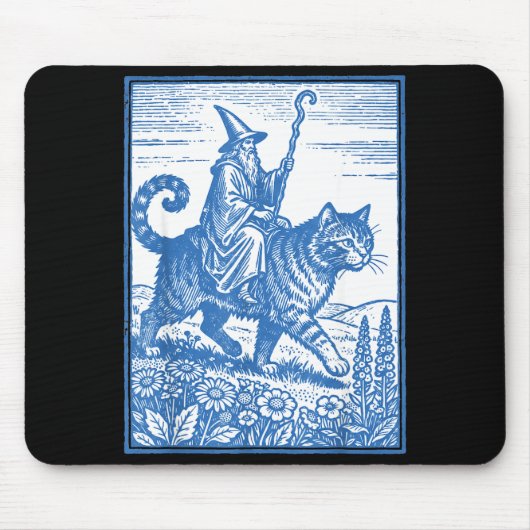 Tapis De Souris Cavalier chat sorcier drôle mignon mème (Devant)