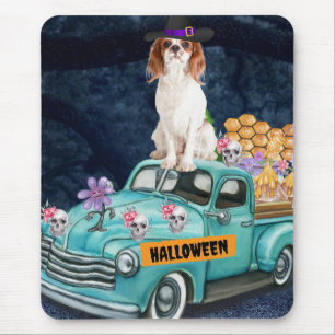 Tapis De Souris Cavalier King Chien Halloween Camion Nuit Effrayan