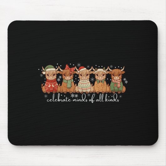 Tapis De Souris Celebrate Minds Of All Kinds Highland Cow Sped Tea (Devant)