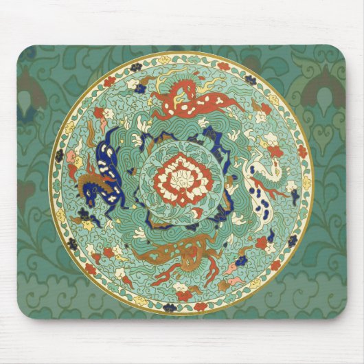 Tapis De Souris Cercle chinois antique bleu vert (Devant)