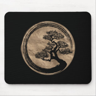 Tapis De Souris Cercle de zen d'Enso et or d'arbre de bonsaïs