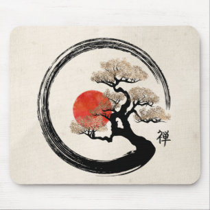 Tapis De Souris Cercle d'Enso et arbre de bonsaïs sur la toile